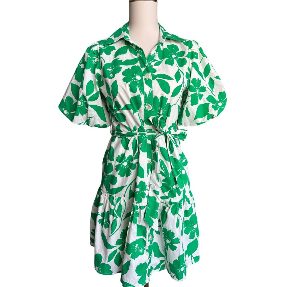 Jessica Simpson Green and White Floral Button-Front Dress